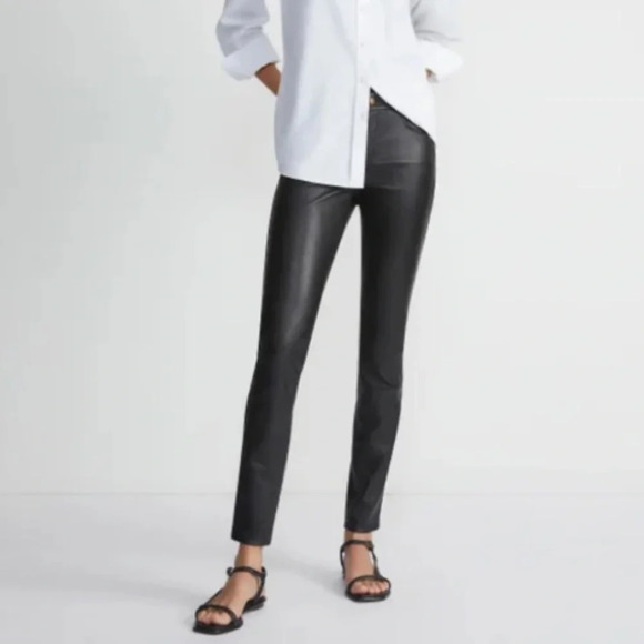 Lafayette 148 New York Spruce Green Mercer Skinny Leg Leather Pants Size 8 - Picture 13 of 13